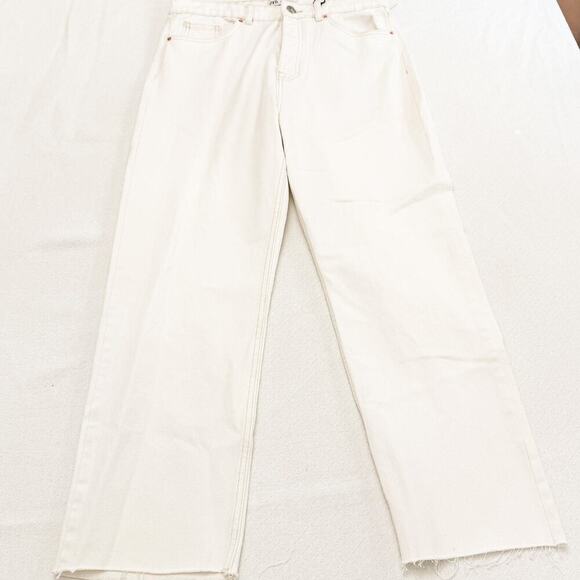 Zara Hi-Rise Cropped Straight Denim Jeans Off White Cream Size 42 US 10 - Picture 2 of 9